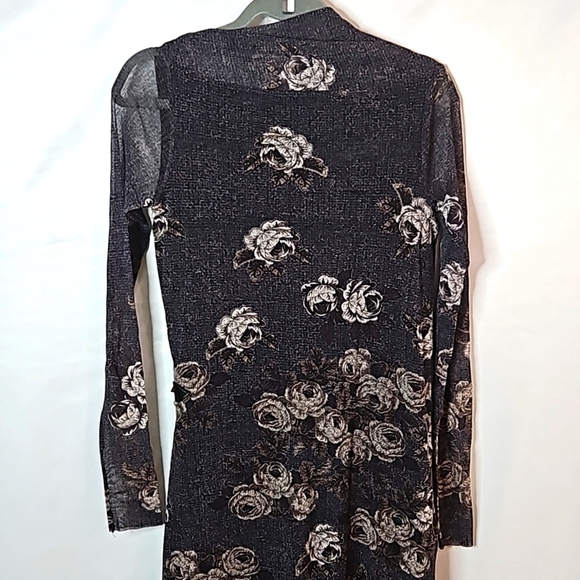 Fuzzi  Womens Multicolor Floral Italian Lined Long Sleeve Tule Shift Dress Sz M - Picture 7 of 8